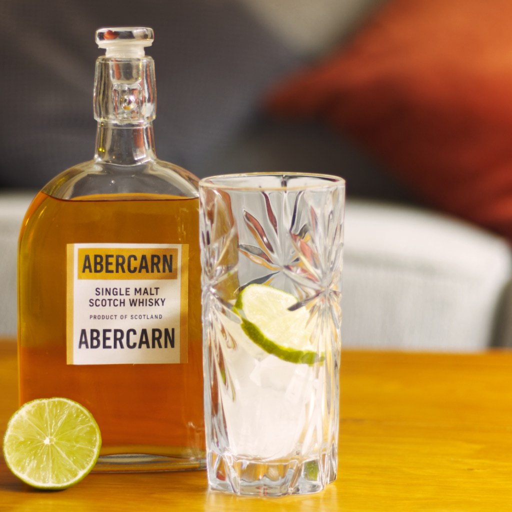 Whisky, highball glass, lime